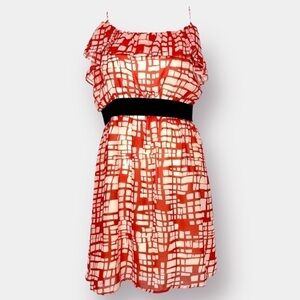 XXI  Spaghetti Strap Dress Red White Black Waist Band Size Large
